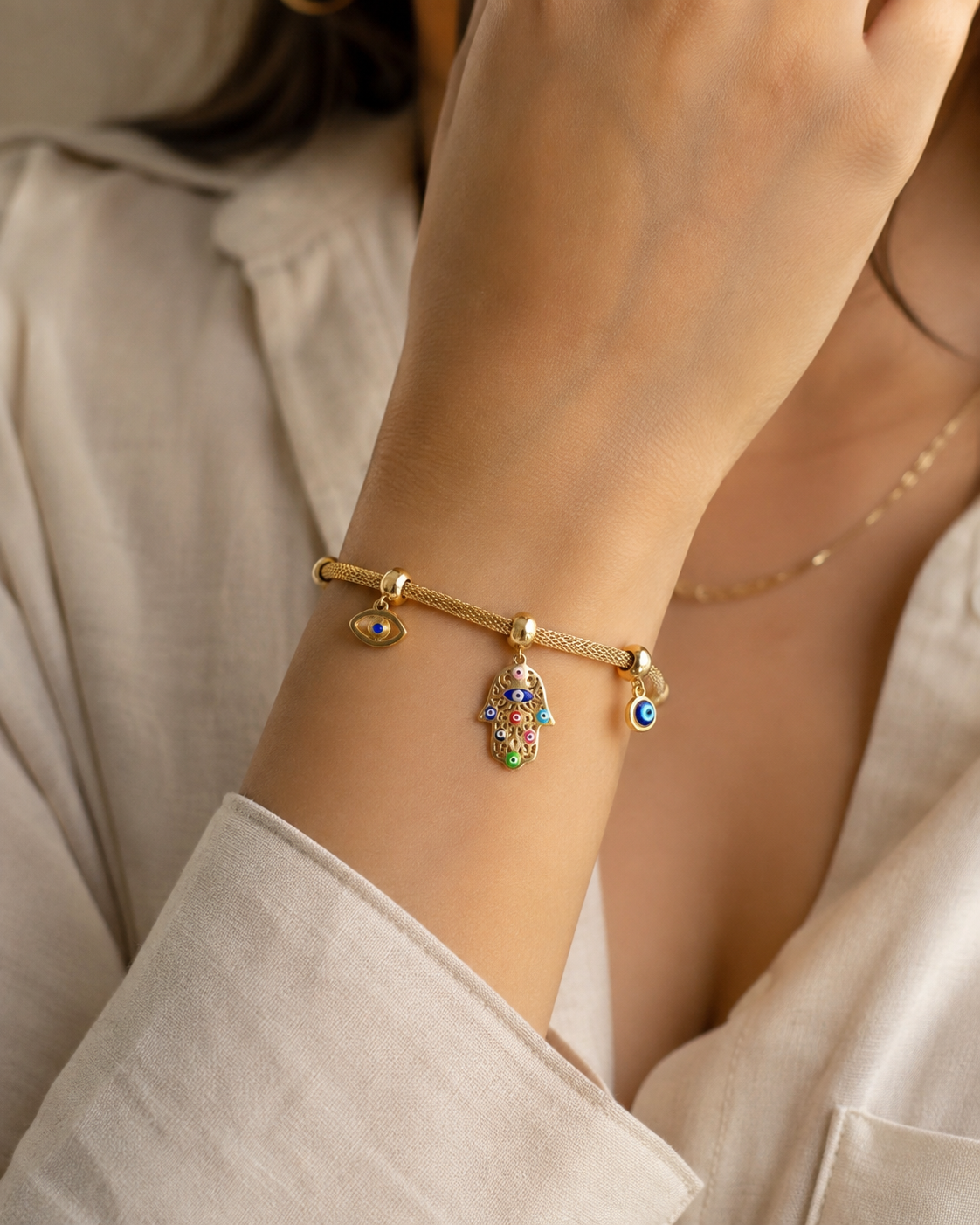Evil Eye Hamsa Charm Bracelet