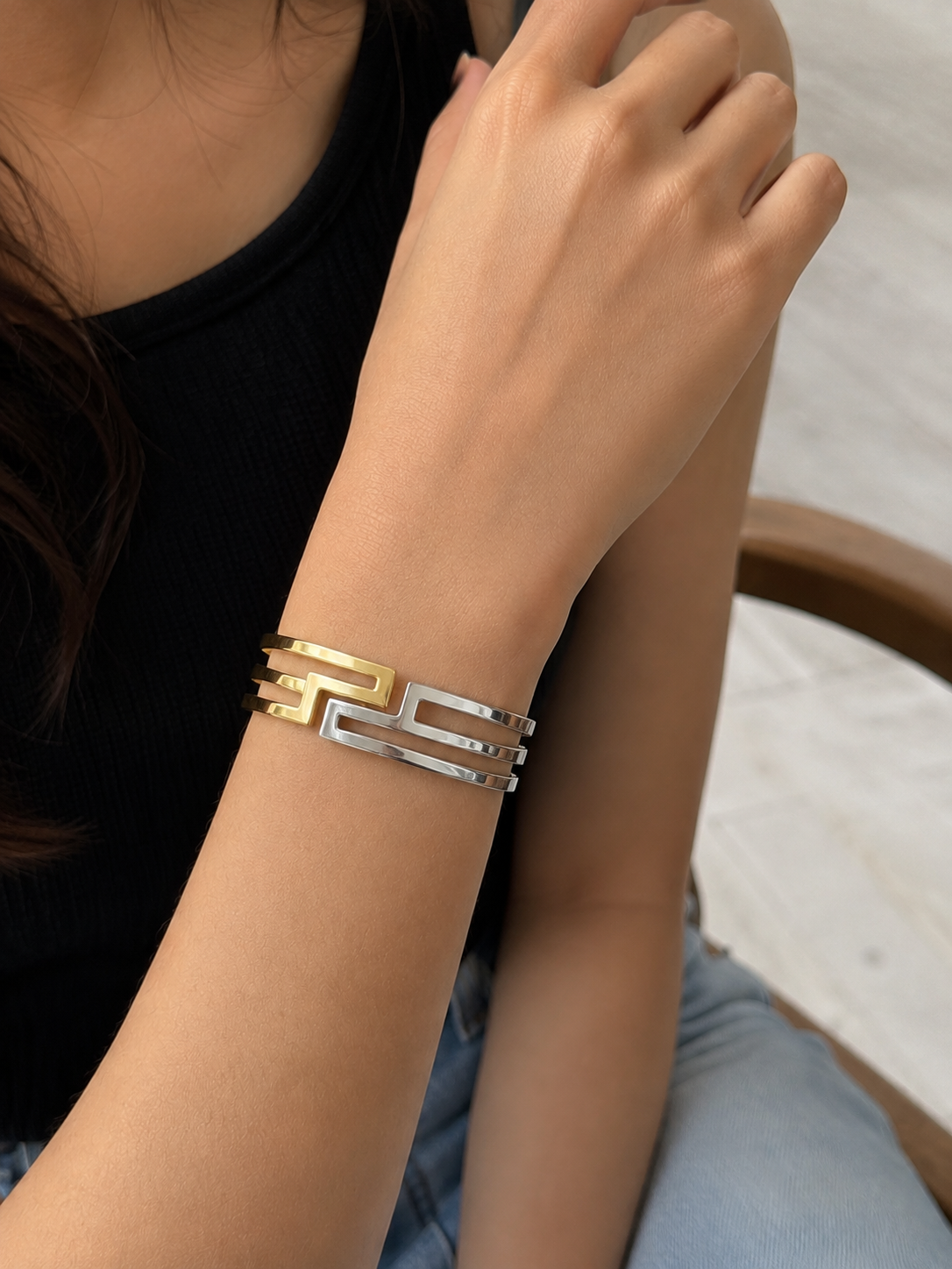 Luxe Dual-Tone Geometric Bangle