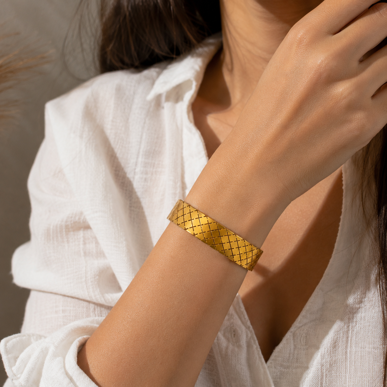 Golden Lattice Statement Bangle